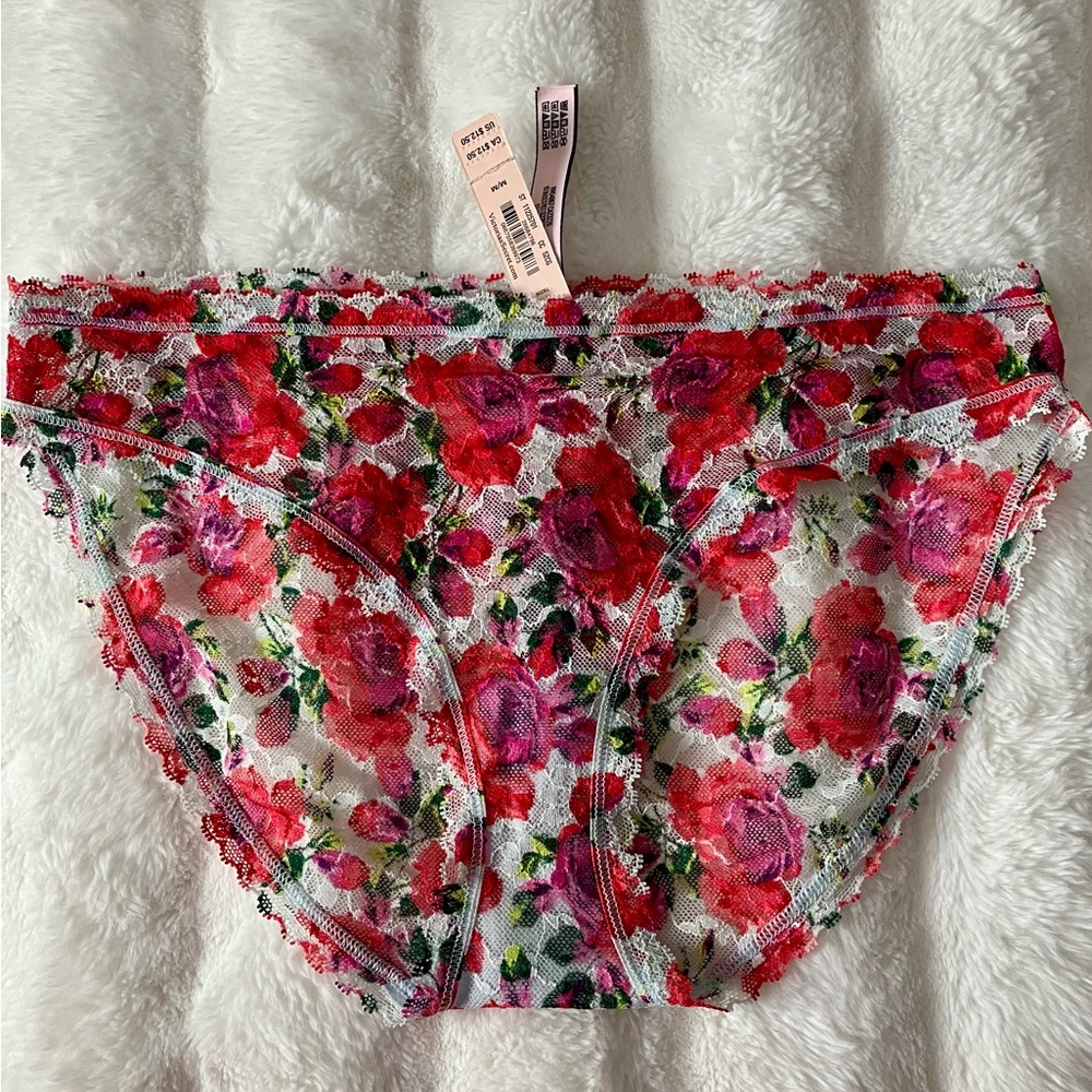NWT Victoria’s Secret Bikini Lace Panty Size Medium with Pretty Floral Print